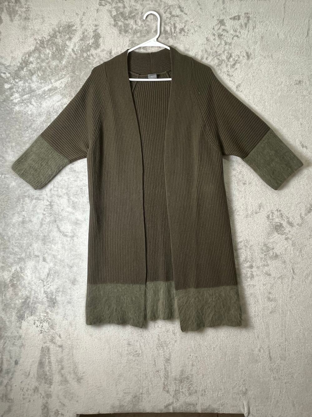 Lorena Antoniazzi Ribbed Knit Open Front Cardigan Olive Green Small Lagenlook